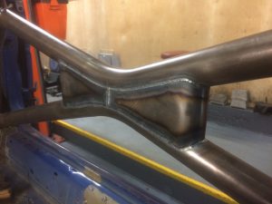 Close up of welded join on a roll cage